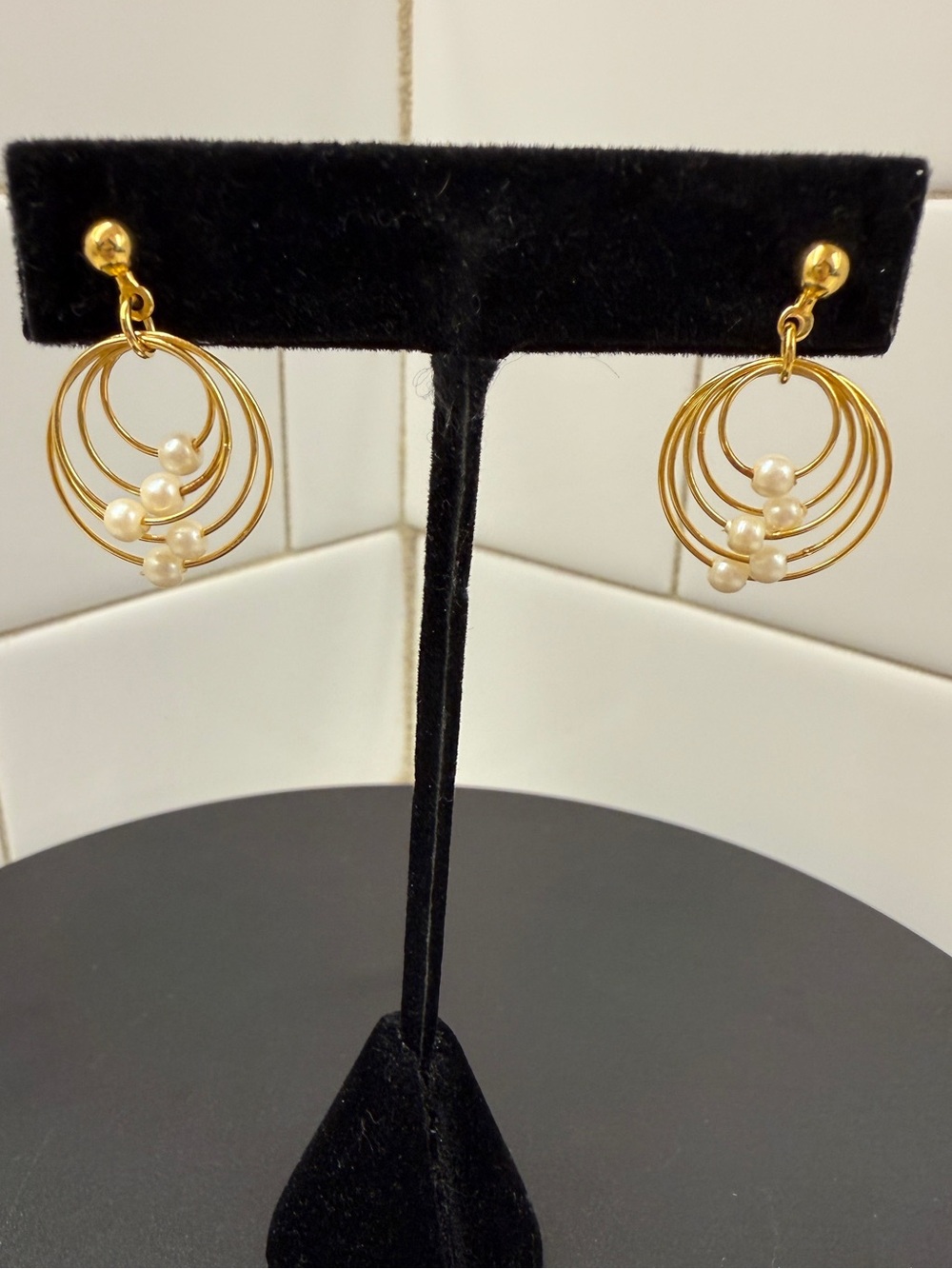 Dainty Hoop Multi-Ring Earrings with Faux Pearl Accents - Women Jewelry